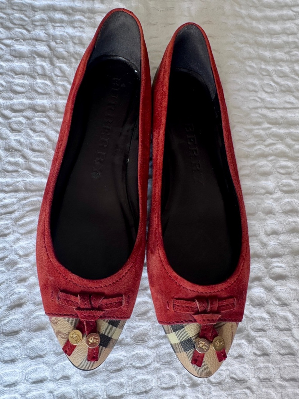 Burberry Suede Ballet Flats with Check Toe - Picture 3 of 12
